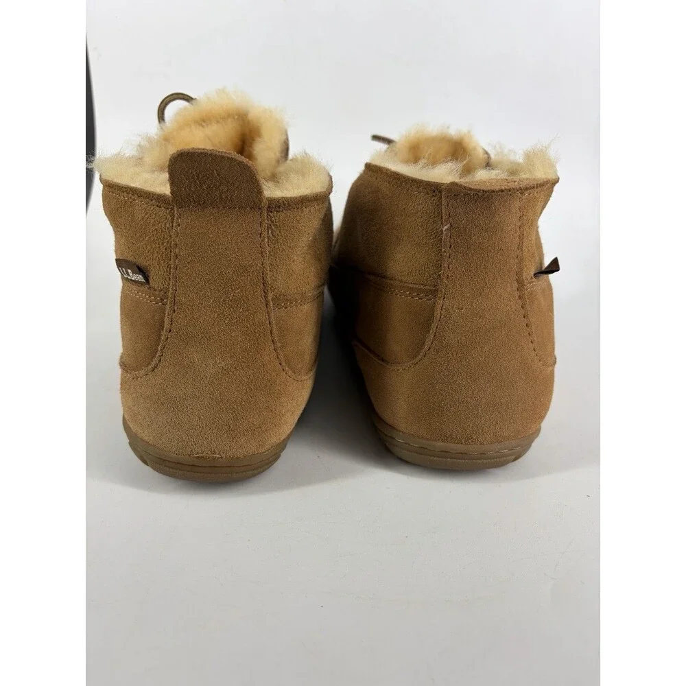 LL Bean Lodge Men's 9 Brown Suede Wicked Good Slipper Chukka Boots Shearling